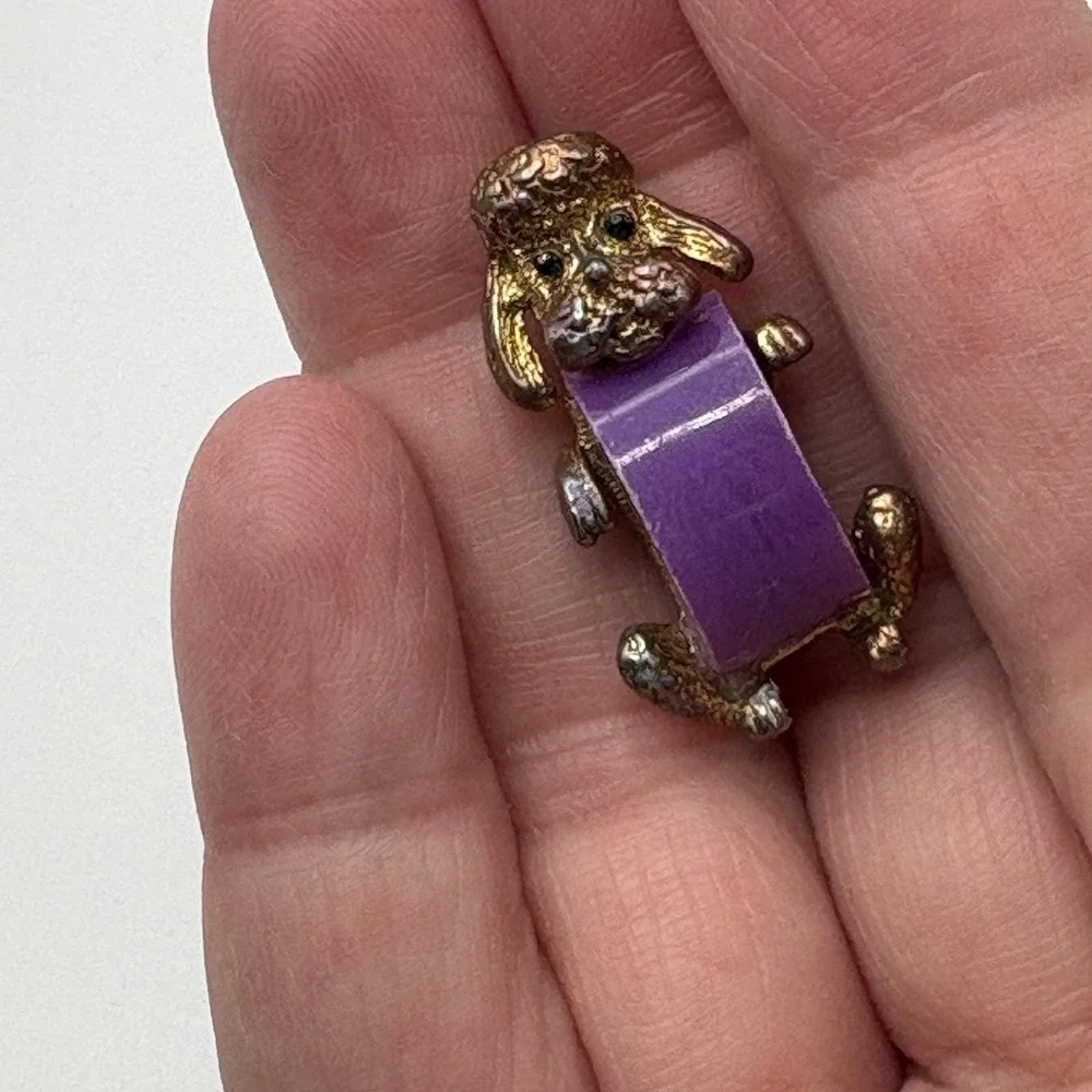 Vintage Dog Brooches Pins Lucite Purple Poodles
